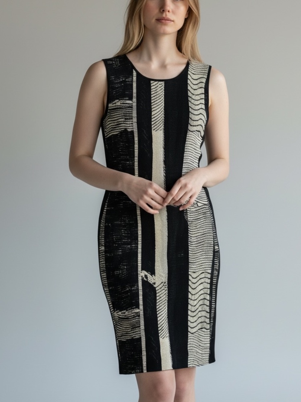 MaxMara Black Abstract Print Minimalist Sheath Dress Size 2
